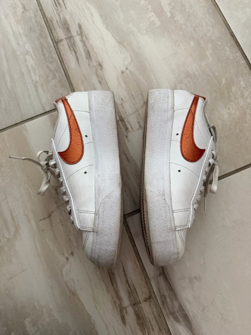 Nike Women’s White Low-Top Sneakers with Copper Swoosh blazer platform - Picture 4 of 5